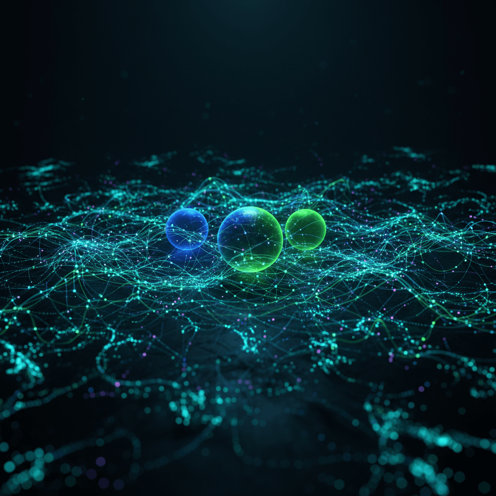 Abstract AI neural network with glowing nodes representing executive AI roles